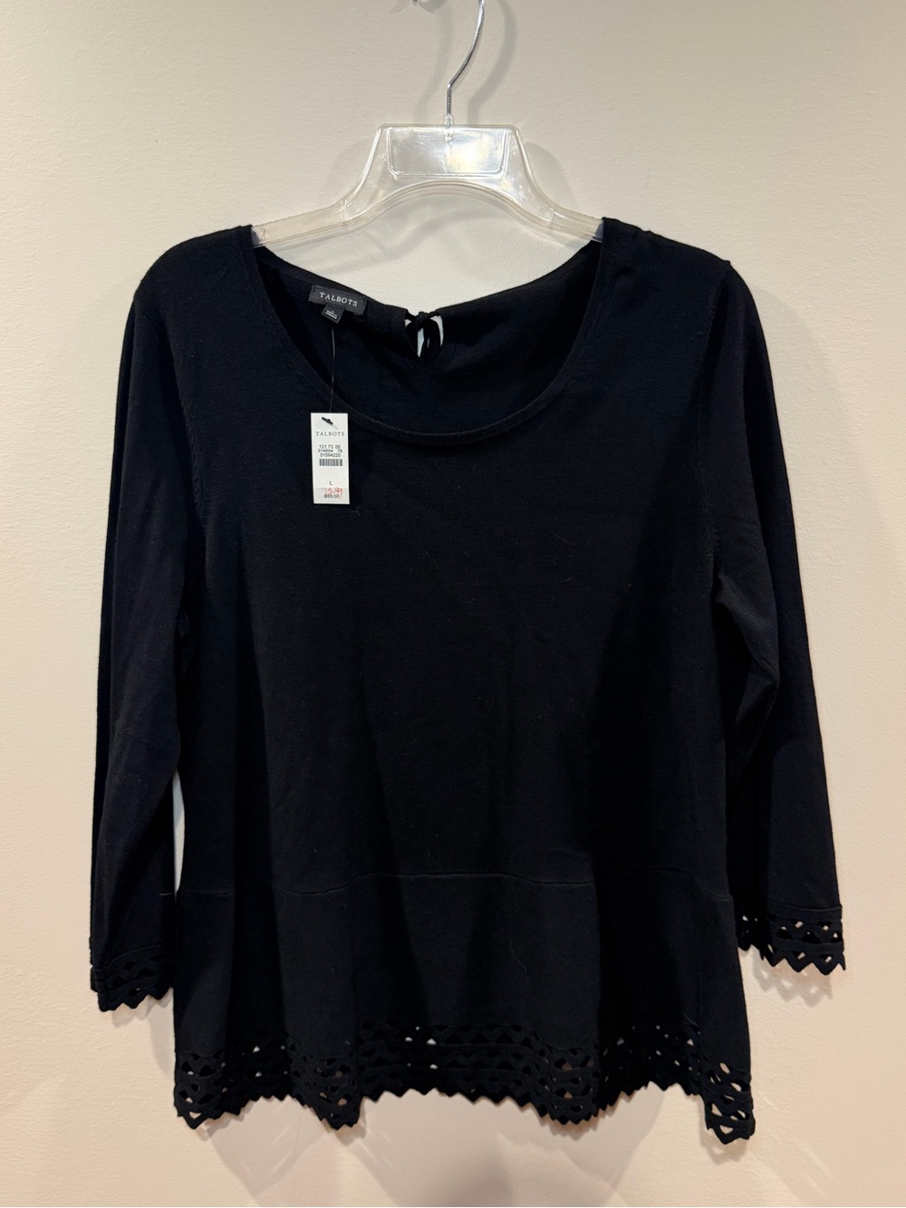 Talbots Black Crochet-Hem Top